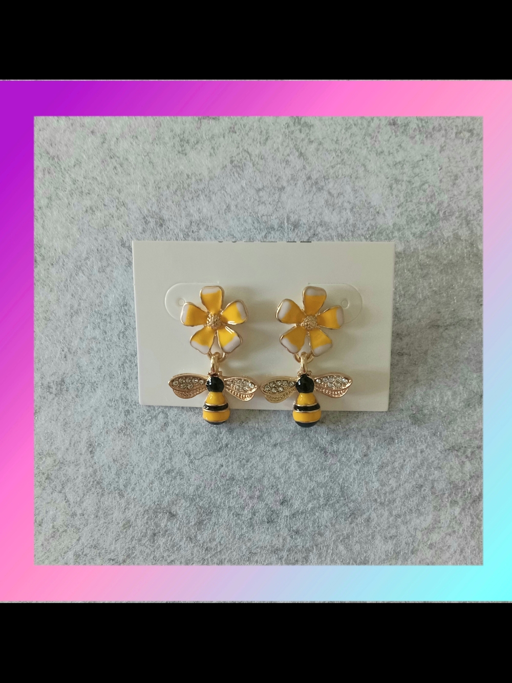 Yellow Flower & Bee Drop Earrings
